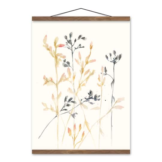 Fall Watercolor Wildflowers Teak Hanging Canvas